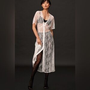 Anthropologie Sheer White Lace Robe